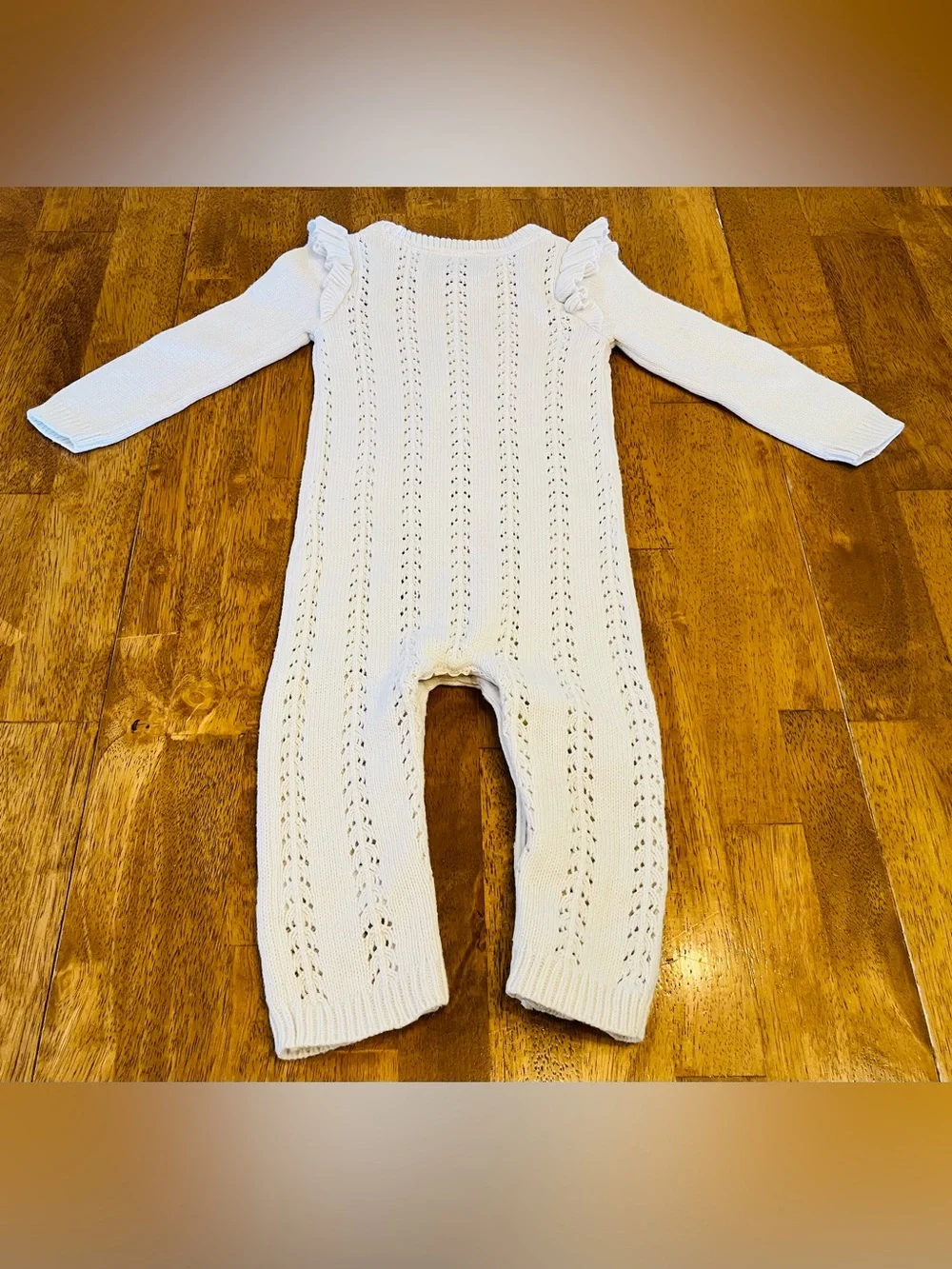 Off White Cotton Sweater Romper Girl's 12-18 Months Vintage Old Navy Ruffle Trim